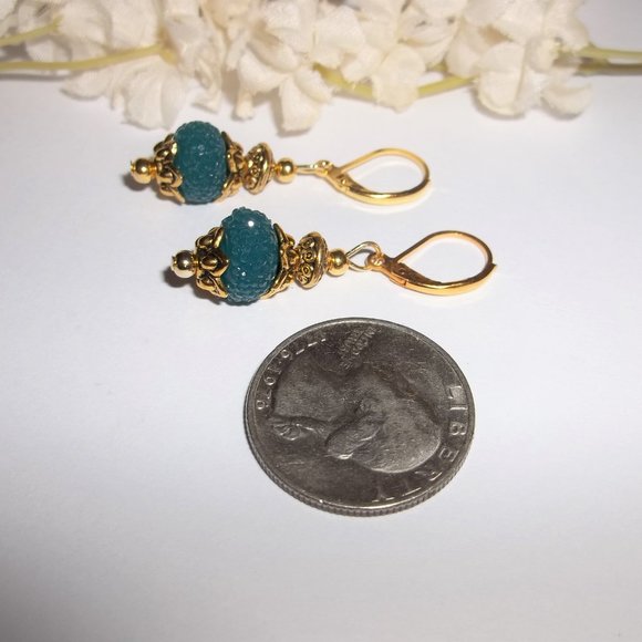 Blue & Gold Earrings Dangle Drop Jewelry NWT 6350 - Picture 5 of 6